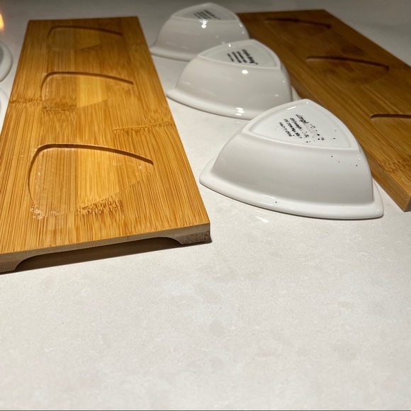Simple Dining 2 Sets of Modern Triangular Dishes for Entertaining w/Bamboo Trays - Picture 3 of 6